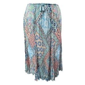 Ruby Rd. NWT Blue Boho Geometric Tribal Pleated Chiffon Pull On Midi Skirt